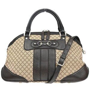 GUCCI Logo Diamante 2Way Shoulder Hand Bag Canvas Leather Brown Italy 88KA685